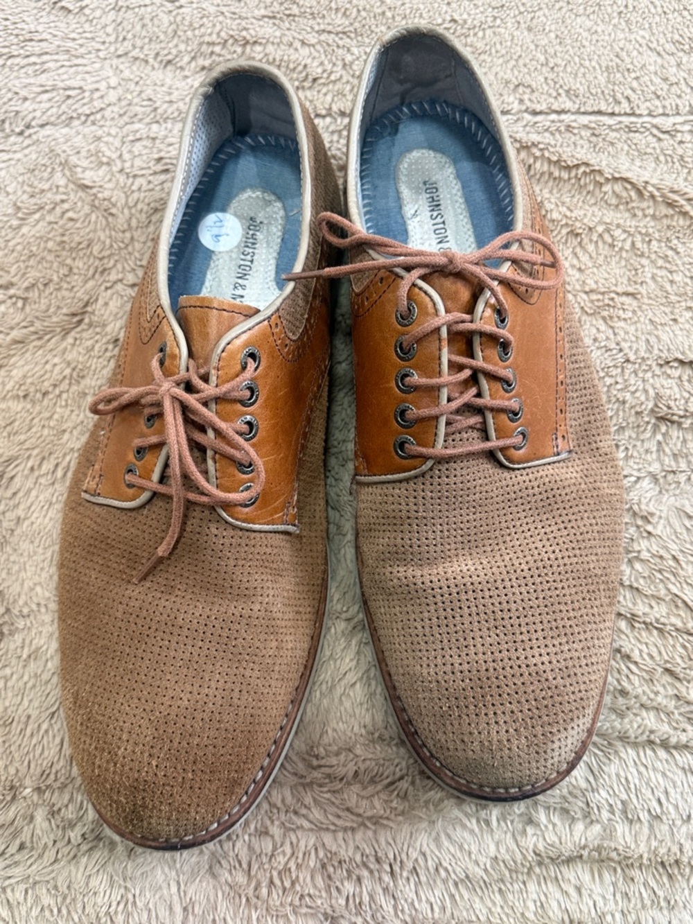 Johnston & Murphy Men's Tan/Brown Perforated Derby Oxfords
